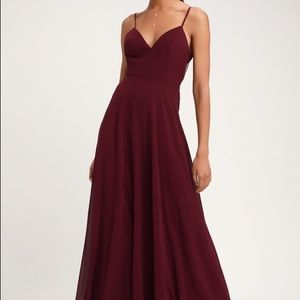 Burgundy Lace Button Back Maxi Dress